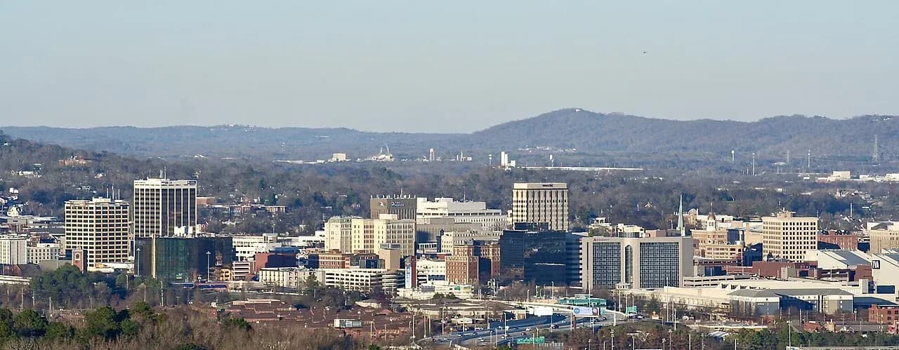 Chattanooga cityscape and surrounding landscape